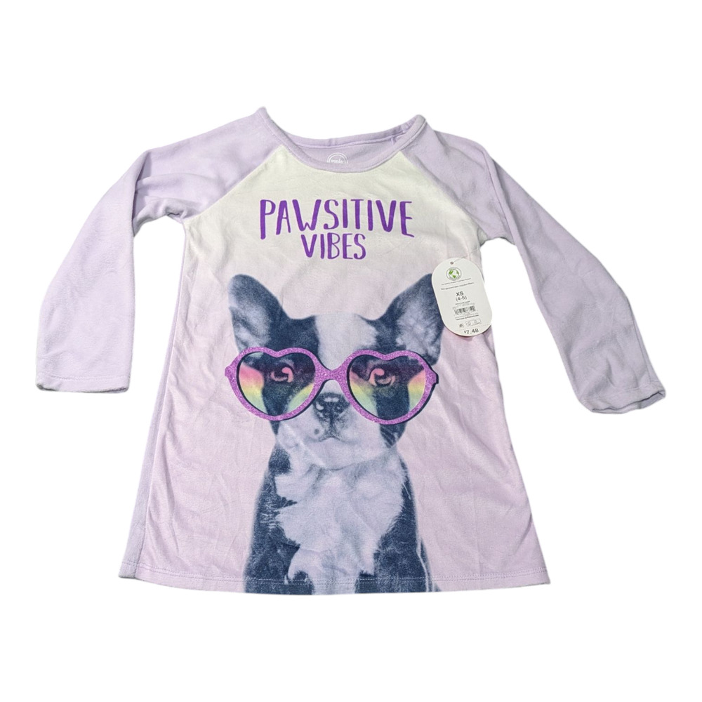 Kids Pajama Top 'Pawsitive Vibes' with French Bulldog Graphic, XS  4-5 NWT